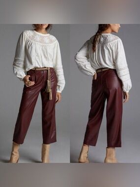 Pilcro The Breaker Cropped Faux Leather Trousers in Wine